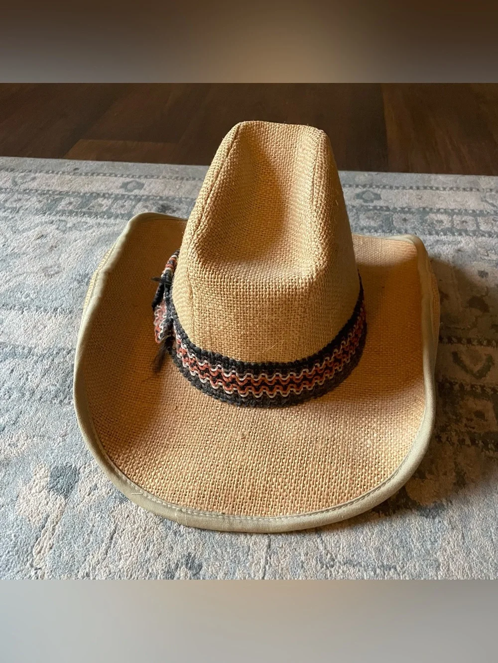 Vintage 70s Straw Cowboy Hat Cowgirl Braided Band Union Made Retro Tan Size M - Picture 2 of 7